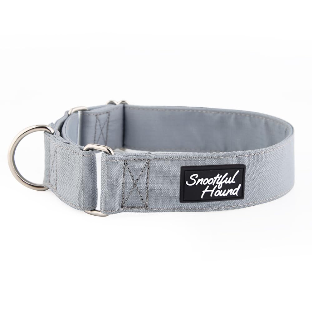 Snootiful Hound Martingale Collar - Grey - Ideal for Greyhounds, Whippets, Lurchers and All Sighthound Breeds - Anti-Slip Collar (30-40cm)