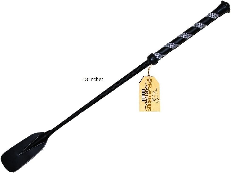 Jump Bat 18 Inch Riding Crop Horse and Rhinestone Decorated Handle (Black): Sports & Outdoors