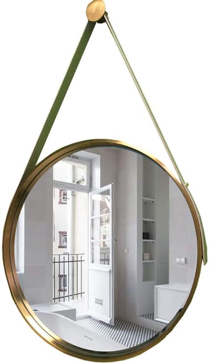 Rundwandspiegel Badezimmerspiegel mit Lederschlinge Edelstahlrahmen