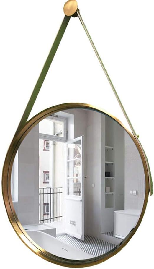 Rundwandspiegel Badezimmerspiegel mit Lederschlinge Edelstahlrahmen