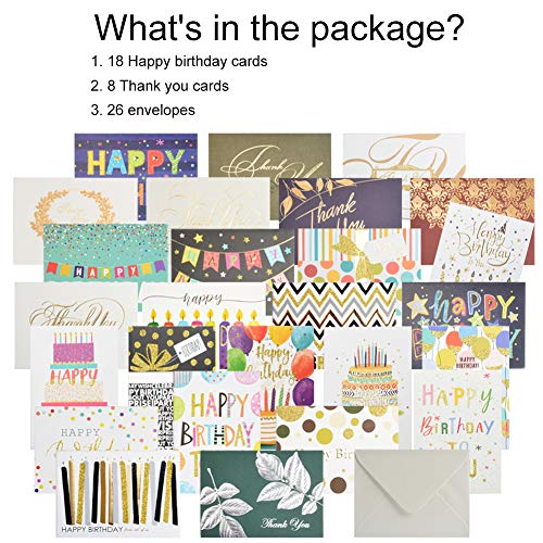 Greeting Cards Assortment 26 Unique Assorted Cards for All Occasions w/Greetings Inside and Card Organizer with Envelope Birthday Thank You Wedding and More