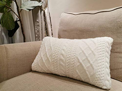 Lumbar Decorative Throw Pillow Cover Sweater Knit Rectangular Cushion Case for Couch, Chair, Bed and Home Accent Decor, 12 x 20 Inch / 30 x 50 cm Beige
