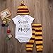 Baby Boys Girls Letter Print Short Sleeve Bodysuit Striped Pants Outfit Hat (90 (9-12 Months), Short Sleeve)