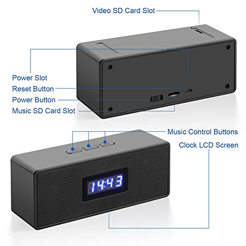 HD Wireless WiFi Bluetooth-Music-Speakers-Camera Clock-Camera - Mobile Phone Wireless Remote Detection Camera, with Night Vision Function, Movement Detection and Alarm (Black)