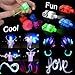 BUDI 66 Pack LED Glow Party Favors for Kids/Adults 50 Light Up Rings + 6 Jelly Bumpy Rings + 5 Flashing Shutter Shade Glasses + 5 Led Bracelets Glow in The Dark Party Favors Glow Party Supplies