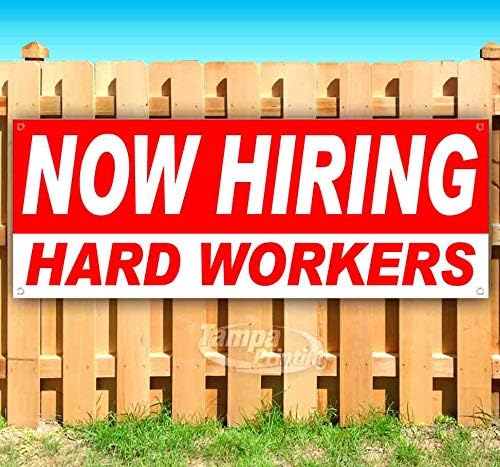 Amazon Com Now Hiring Hard Workers 13 Oz Heavy Duty Vinyl Banner