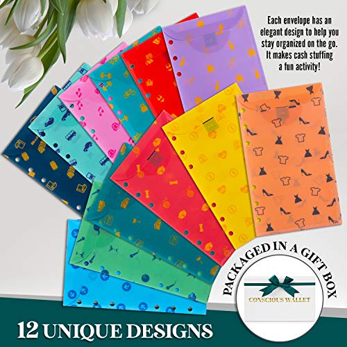 Cash Envelopes for Budgeting - Cash Envelope System Wallet with 14 Card Slots - RFID Protection - 12 Sturdy Plastic Money Envelopes for Cash Organizer - Cute Reusable Envelopes for Savings - 12 Pack - Thumbnail 2