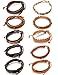 ORAZIO 10Pcs Braided Leather Bracelet for Men Women Wooden Beaded Bracelets Wrap Adjustable
