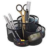 Rotating Black Metal Mesh 7 Compartment Desktop Office Supplies Storage Organizer Caddy Rack