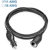 BESTEK 12V 24V Cigarette Lighter Extension Cord Cigarette Lighter Cable 3.7m/12.1ft Cigarette Lighter Socket, 11 AWG Electric Wires (Black)