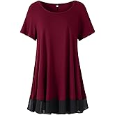 LARACE Plus Size Tunic Tops for Womens Summer Clothes Dressy Round Neck Short Sleeve Shirts Flowy Chiffon Blouses