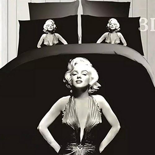 4pcs in1 Retro 3D Marilyn Monroe Queen Bedding Set Sheet Duvet Cover Pillowcase-Black
