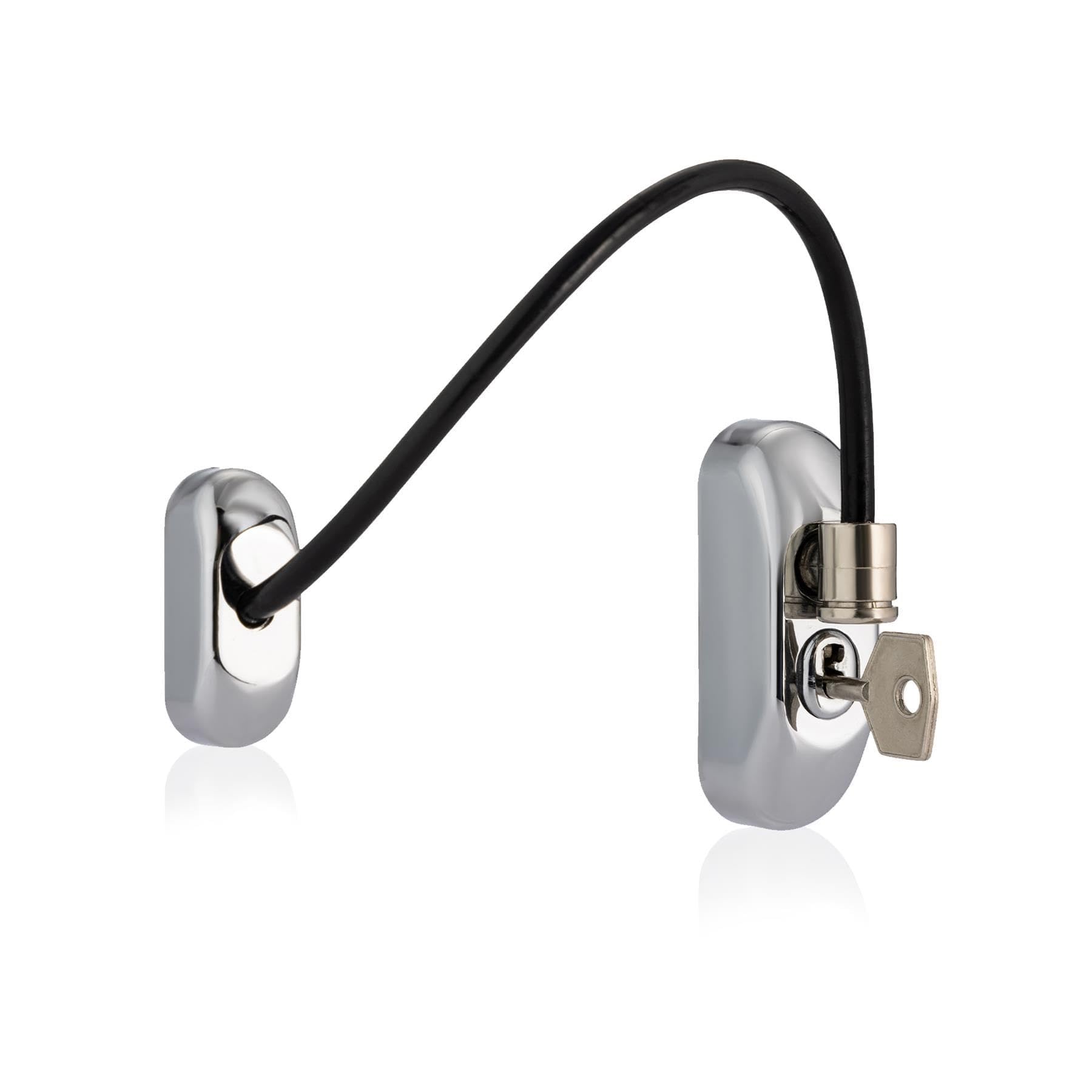 XFORT Viper Key Locking Cable Window Restrictor in Polished Chrome, Durable Window Safety Lock for Child Safety and Window Security