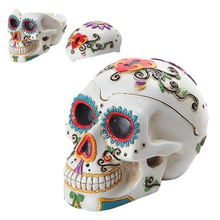 Temático da y de los muertos calavera cenicero resina pintada a mano, Blanco