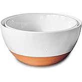Mora Ceramic Large Mixing Bowls - Set of 2 Nesting Bowls for Cooking, Serving, Popcorn, Salad etc - Microwavable Kitchen Stoneware, Oven, Microwave and Dishwasher Safe - Extra Big 2.5 & 1.6 Qt - White