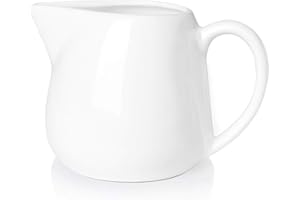 ONTUBE 12 oz Ceramics Creamer Pitcher with Handle,Coffee Milk Creamer Pitcher for Home and Kitchen (White)