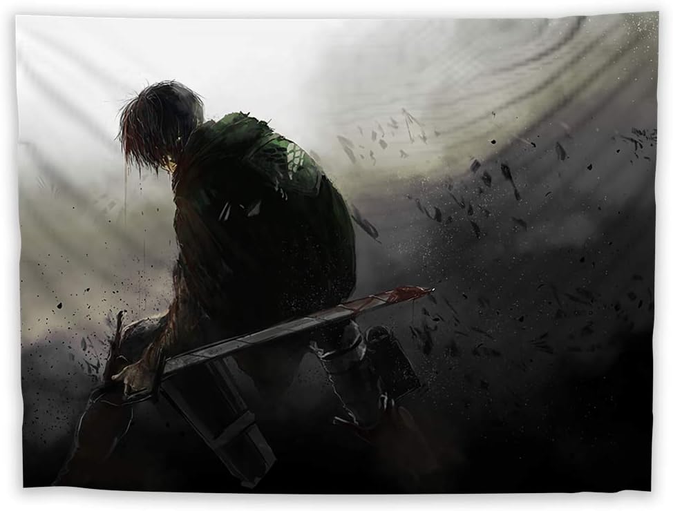 JackGo7 Levi Anime Tapestry Art Wall Hanging Sofa Table Bed Cover Mural Beach Blanket Home Dorm Room Decor Gift (60X45inch/150x113cm)