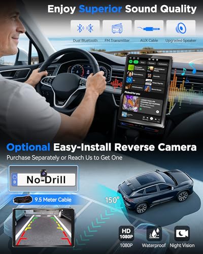 URVOLAX 10.1 Inch Rotating Apple CarPlay: Android 13 Wireless Android Car Display with Google Play - Magnetic Holder Car Play Retrofit Screen - Integrated GPS Navigation, OTA Updates, Dual WiFi