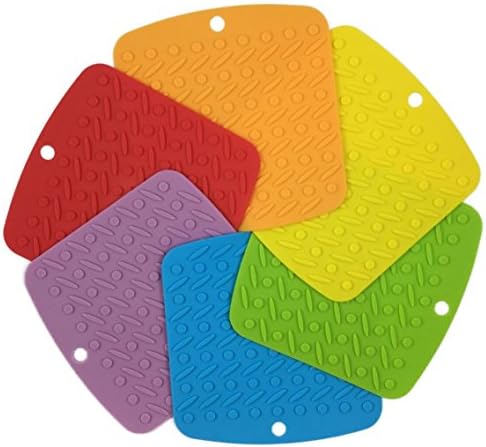 RedLantana Silicone Trivet Pot Holders and Spoon Rest - Set of 6 (Size: 7" x 7")