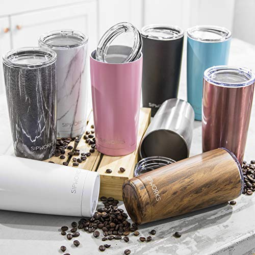 Sipworks Stainless Steel Coffee Tumbler DoubleWall Vacuum Insulated Spillproof Travel Mug