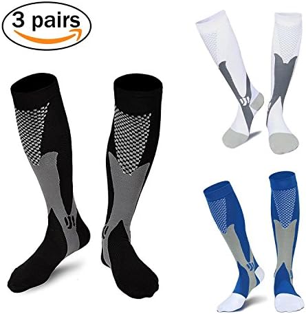 Permande 3 Pack Compression Socks for Men and Women Graduated Athletic Sport Socks for Running, Biking, Hockey, Baseball, Flight Travel, Nurse, Maternity Pregnancy (S-M)
