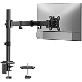 HUANUO Single Monitor Mount, Monitor Arm for 13”-32” Monitors up to 17.6 lbs, Adjustable Stand with 16” Max Height, Desk Mount with C-Clamp and Grommet Base, VESA 75x75mm or 100x100mm