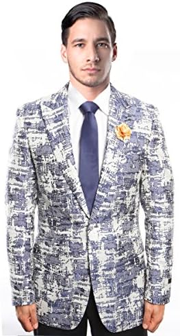 Men's Luxurious One Button Pattern Blazer Sport Jacket (42R, Light Blue)