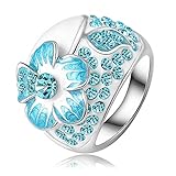 AnaZoz Jewelry 18K Gold Plated Enamel SWA Elements Ring Platinum Plated Blue Austrian Crystal Flower Rings 8