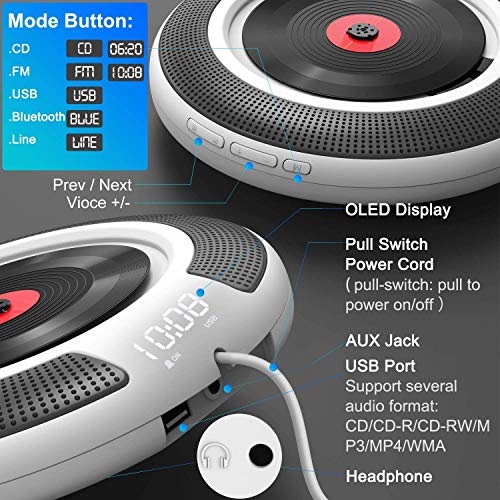 Mansso Portable CD Player with Bluetooth Wall Mountable CD Music
