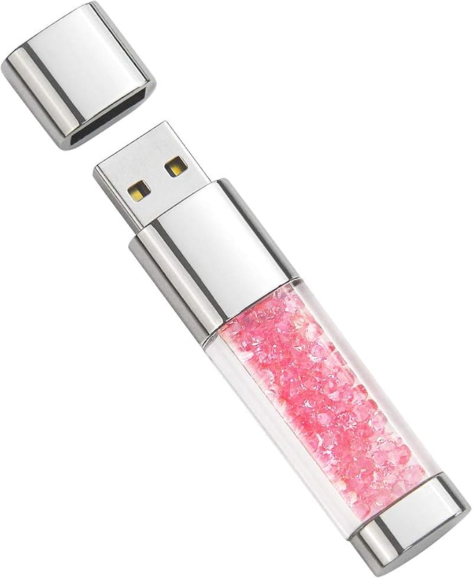 USB Flash Drive 32GB, BorlterClamp Cute Pink Crystal Thumb Drive