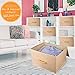ACMETOP Collapsible Storage Bins with Lids - Large Stackable Storage Cubes Boxes Containers Organizer with Wooden Handle for Clothes, Bedding, Toys, Books, Crafts, Accessories, 2 Pack (Beige)