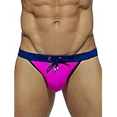 MIZOK Men's Sexy Color Block Swim Briefs Hot Body Bikini Swimwear with Adjustable Drawstring
