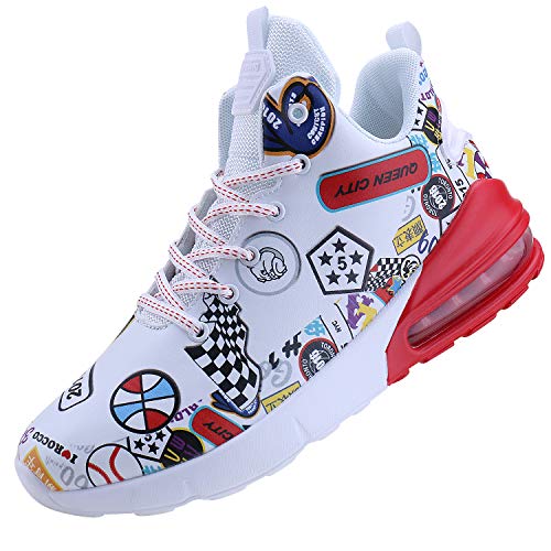 FEITAI Mens Basketball Sneakers Running Shoes Sport Athletic Boys Fashion Lightweight Shoes, White 7