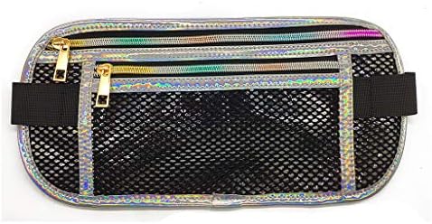 Running Fanny Pack, Waterproof Leather Shiny Neo Holographic Waist Bag Running Bum Belt Phone Holder for Rave Festival Beach Traval (Transparent Black)