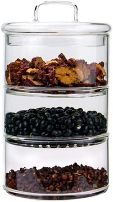 Chiatai Glass Storage Jars with Glass Lids,Multi-Tier Stackable Containers Kitchen Food Canisters Airtight Glass Jar 3 stack