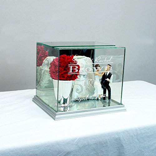 Personalized Glass Rectangle Wedding Card Box Silver