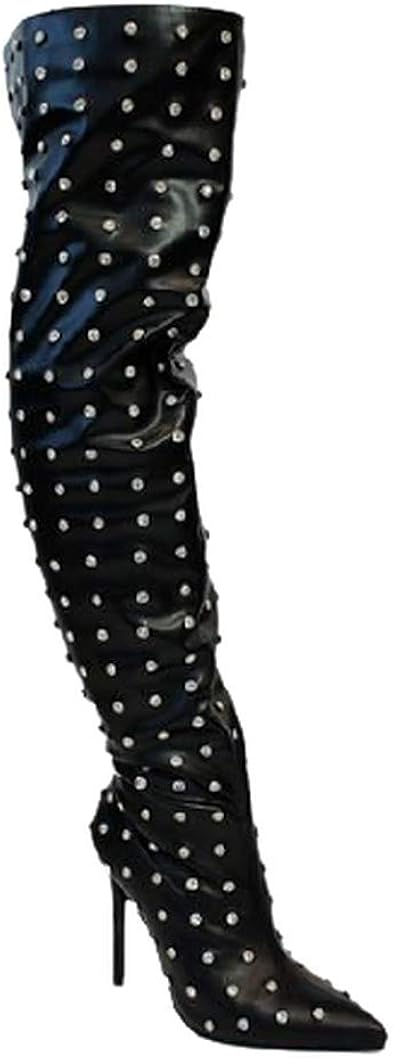 rhinestone thigh boots