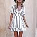 Hotkey Women’s Summer Striped Short Sleeve V Neck Swing Ruffle Mini Dress Casual Sundress Cocktail Boho Dress Bluethumb 2
