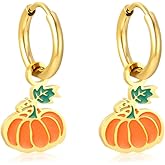 Cute Pumpkin Charm Small Hoop Earrings for Women Dainty Minimalist Stainelss Steel Halloween Thanksgiving Huggie Hoops Dangle Drop Earring Fashion Jewelry 8mm