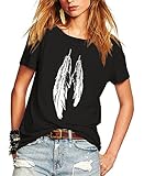 Romastory Womens Street Style Feather Pattern T-shirts Casual Loose Top Tee Shirts (XXL, Black)