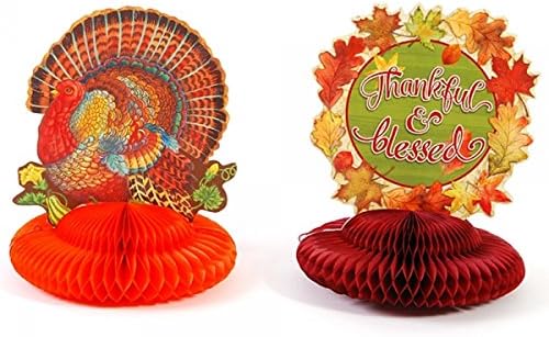 Thankful and Blessed Turkey Honeycomb Thanksgiving Table Decoration, Set of 2
