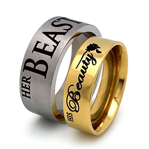 His Beauty Her Beast Ring, His & Hers Rings,Personalized Engrave Stainless Steel Ring,SSR596B (With Inside Engraving)
