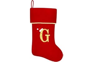 Subyan 20 Inches Initial Monogram Red Christmas Stocking, Personalized Large Embroidered Letter Velvet Christmas Stocking with Gold Trim Decoration for Family Christmas Holiday Party Decor(Letter G)