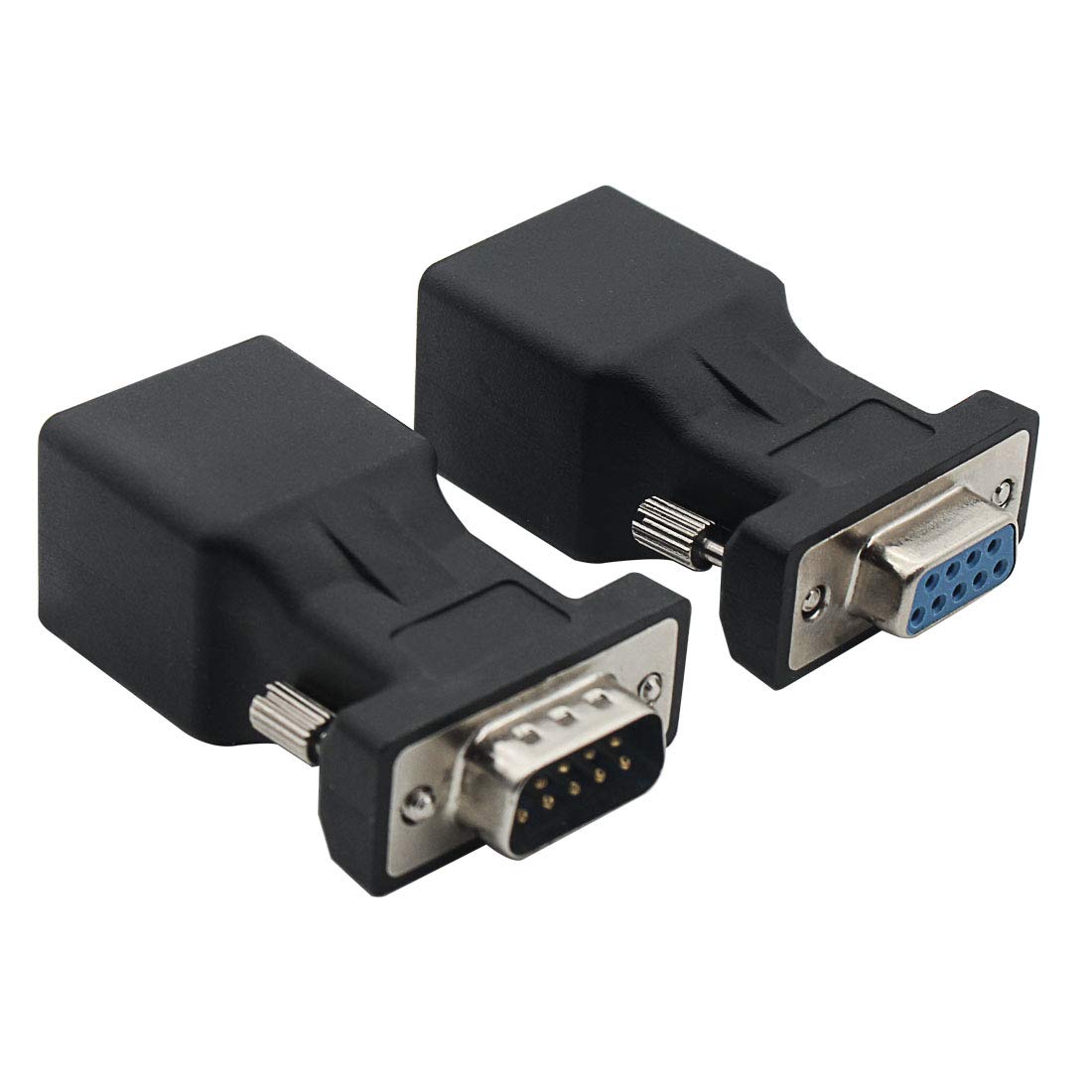 VGA Extender Converter Adapter Cat5/Cat6/RJ45, DB9 9-Pin VGA 9 Pin Male to RJ45 Female Network Cable Connector 2Pack
