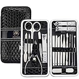 Nail Clippers Set Manicure Pedicure Kit - Stainless Steel 18 in 1 Portable Travel Grooming Kit-Facial and Nail Care Tools for Men and Women (Black)