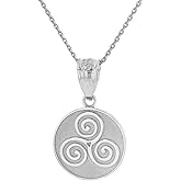925 Sterling Silver Celtic Triple Spiral Triskele Round Pendant Necklace