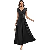 Qbnme Tea Length V-Neck Mother of The Bride Dresses Chiffon for Women Cap Sleeve Pleated Formal Wedding Guest Dresses