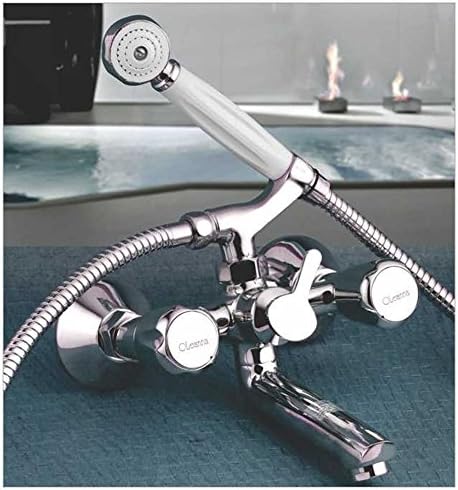 Oleanna Brass Ocrwmtwc Caliber Telephonic Wall Mixer with Crutch and Hand Shower Set (Silver, Chrome Finish)