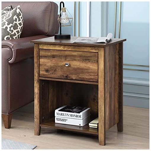 Giantex 2 Tier Nightstand With Sliding Drawer Open Compartment Wood Look Bedside Table Side Table File Cabinet Storage Table For Bedroom End Table Rustic Brown 1 Beachfront Decor