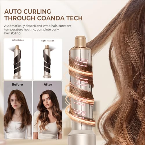 UKLISS Pro Airstyler Hairstyler Set 8 in 1 High Speed Ion Hair Dryer Brush with Automatic Airflow Curling Iron Straightener Volume Brush Anti-Frizz Drying